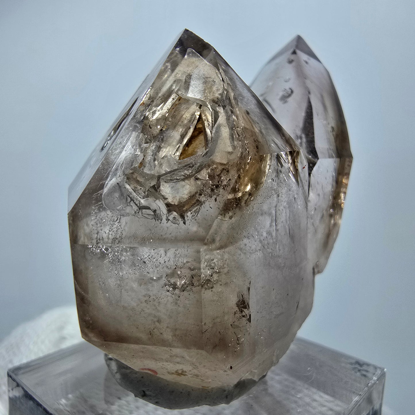 Amas de sceptres en quartz fumé fantôme transparent, Goboboseb, Namibie, 40 x 34 x 23 mm