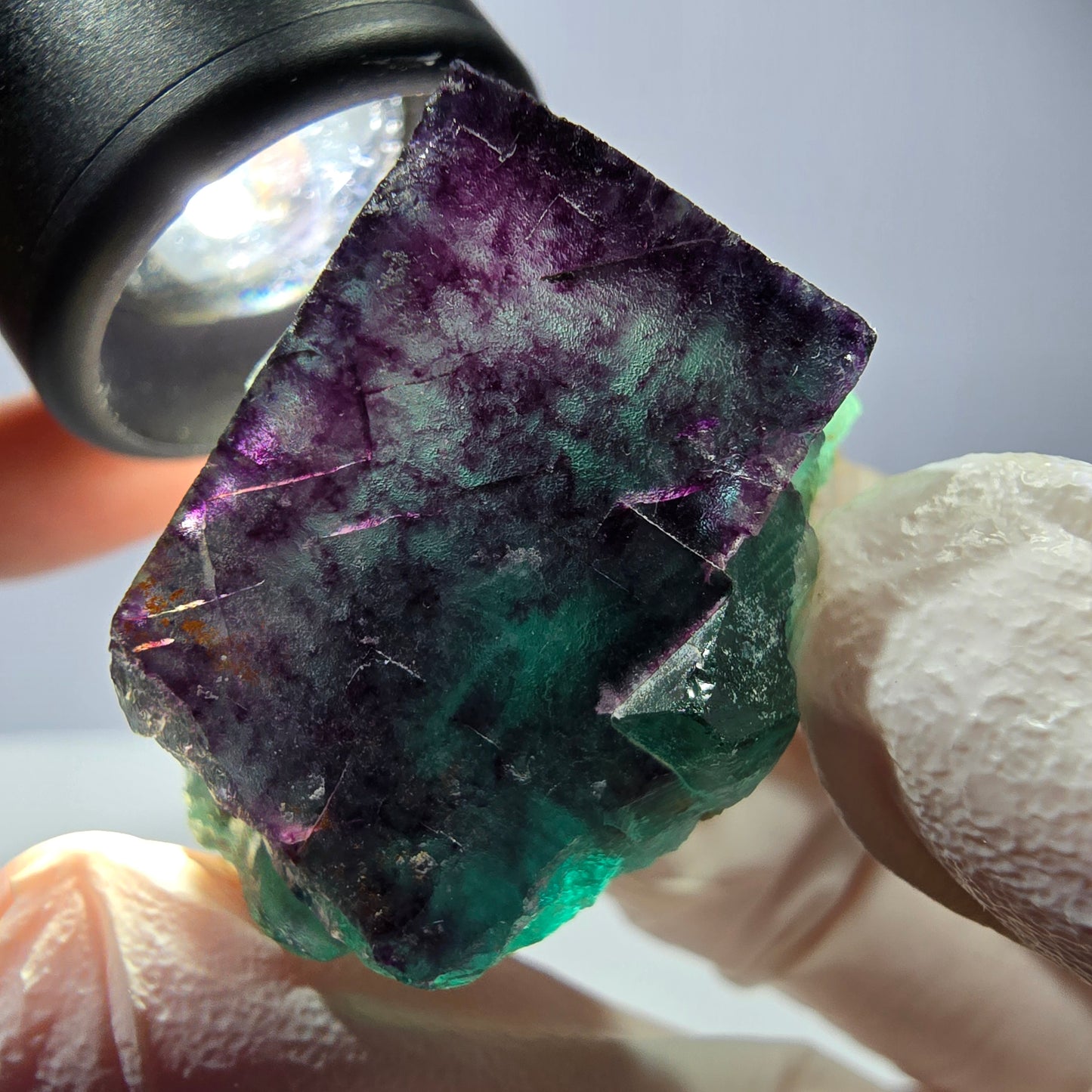 Spécimen de cube de fluorite fantôme, parqueté vert violet Okorusu, Namibie 37*31*25 mm