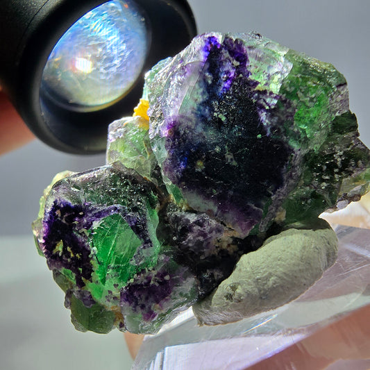 Cube de fluorite fantôme, zonal, muscovite, spécimen de tourmaline Schorl, Erongo, Namibie, 40 x 27 x 21 mm