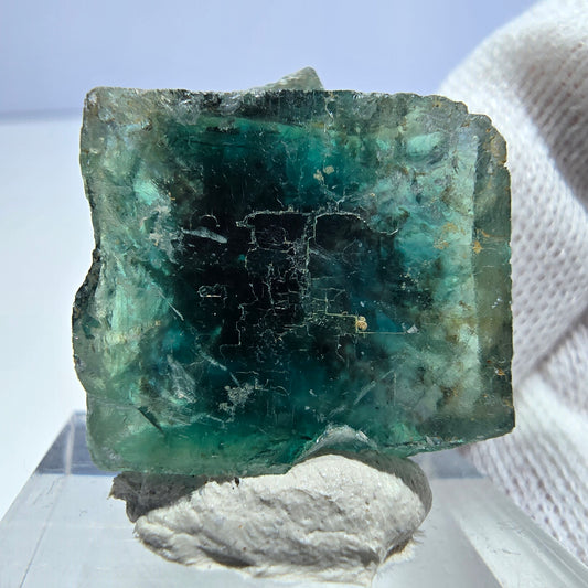 Spécimen rare de cube de fluorite fantôme, vert zonal et violet, Okorusu, Namibie, 28 x 28 x 17 mm
