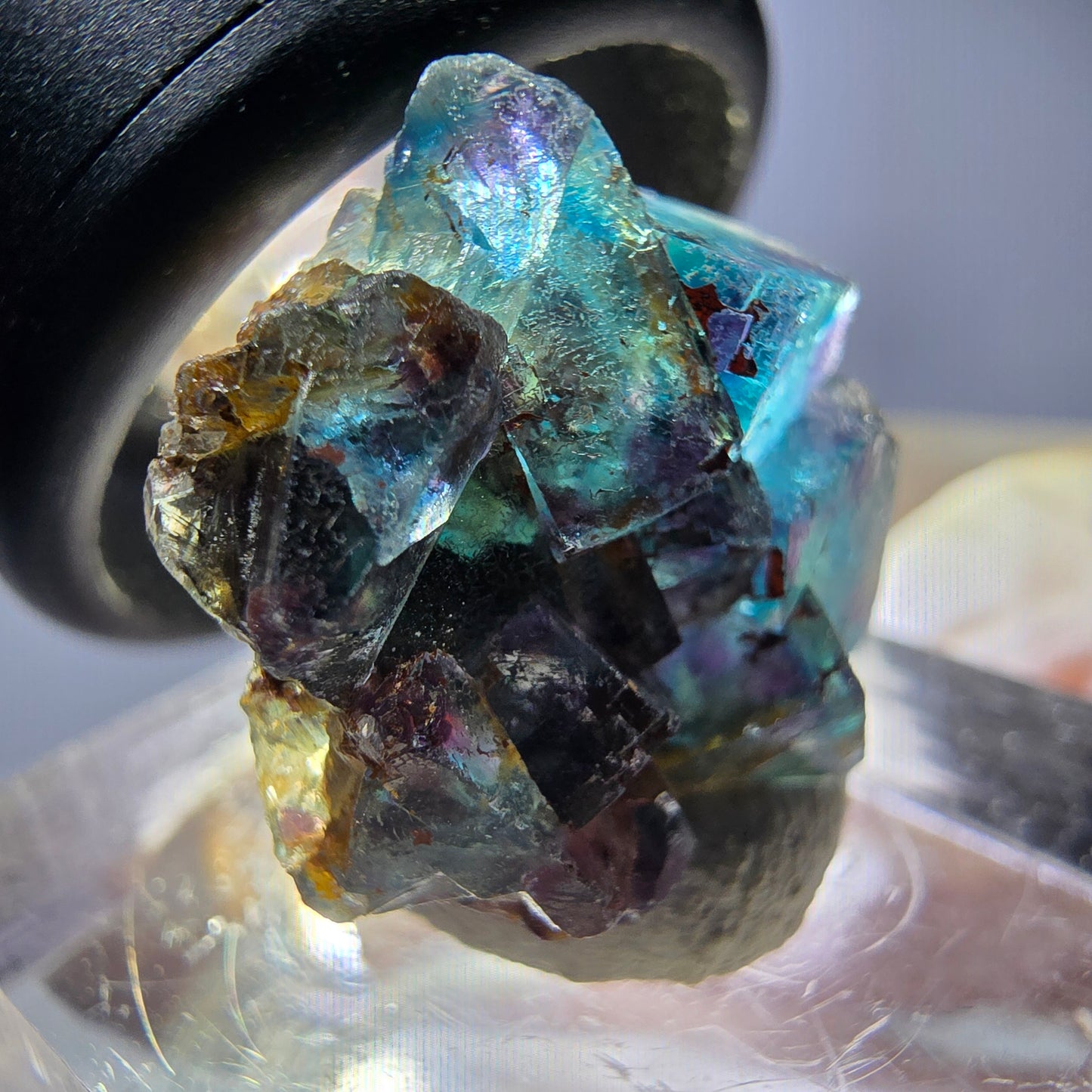 Phantom Fluorit Würfel Stufe, grün lila Okorusu, Namibia 20*19*15mm