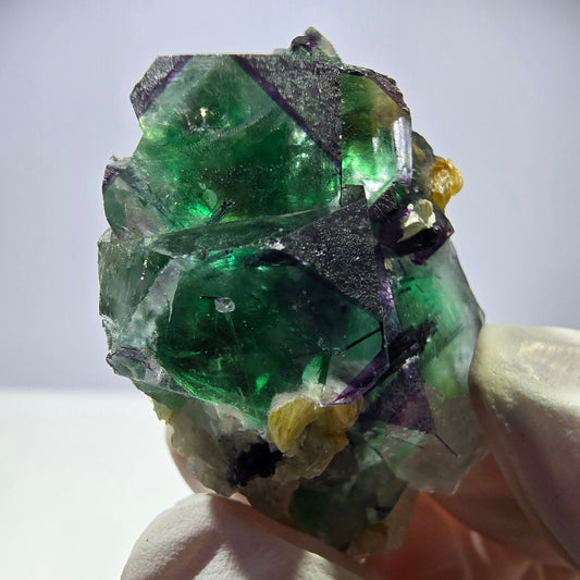 Cube de fluorite fantôme, zonal, muscovite, spécimen de tourmaline Schorl, Erongo, Namibie, 39 x 28 x 22 mm