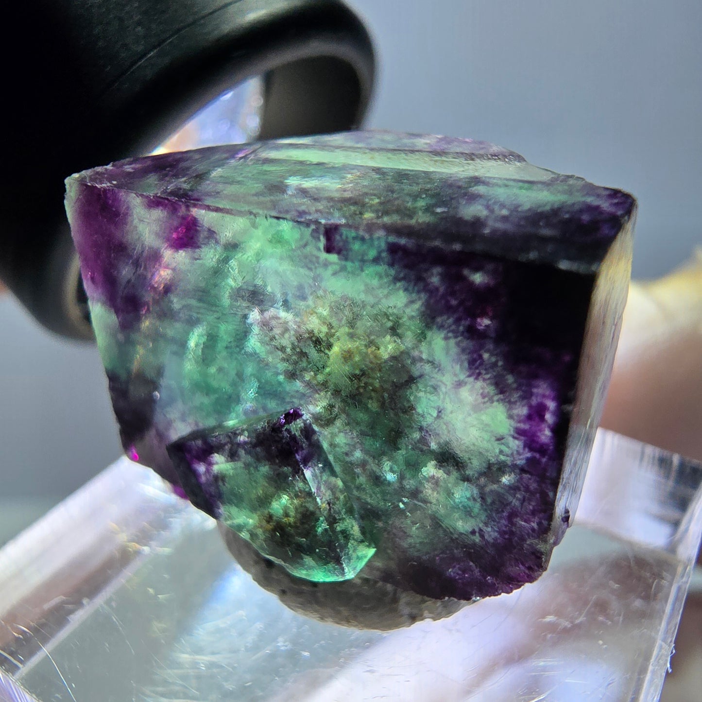 Phantom Fluorit Würfel parkettiert, zonal, grün lila Okorusu, Namibia 20*18*15mm