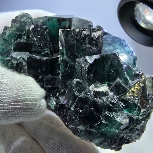 Rare spécimen de cube de fluorite fantôme, vert-violet zonal, Okorusu, Namibie, 71 x 53 x 29 mm