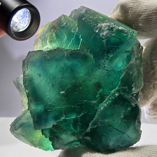 Rare spécimen de cube de fluorite fantôme, parqueté vert Okorusu, Namibie, 77 x 73 x 27 mm