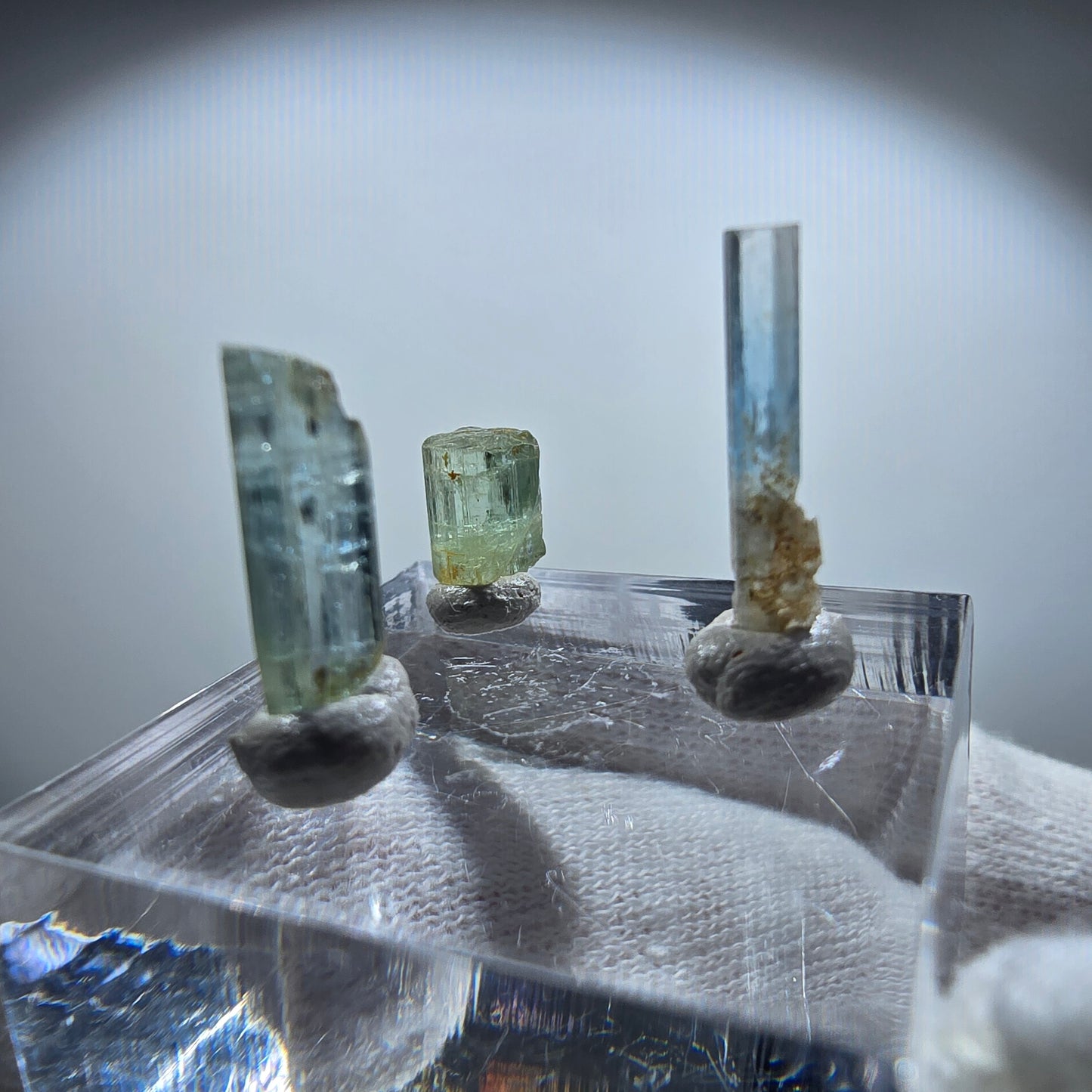 3x Aquamarin Kristalle, blau - 3er Set Erongo, Namibia 7-16mm