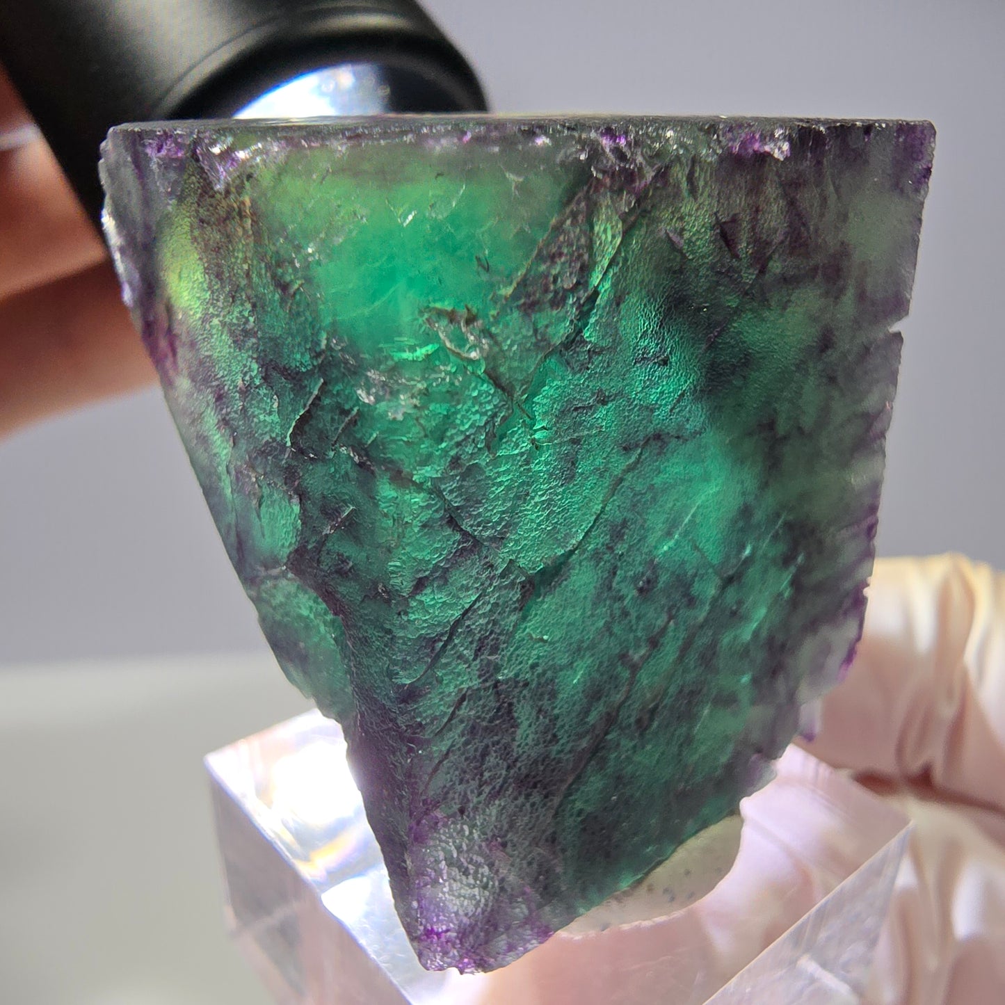 Rare cube de fluorite fantôme parqueté vert violet Okorusu Namibie 35*35*25mm