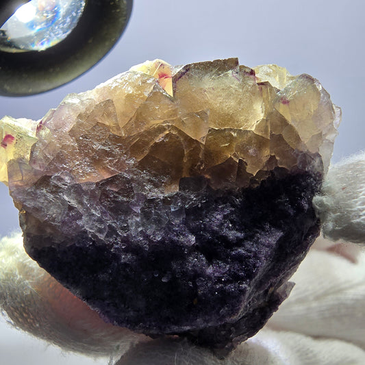Rare spécimen de cube de fluorite fantôme, violet-jaune, Okorusu, Namibie, 44 x 37 x 21 mm