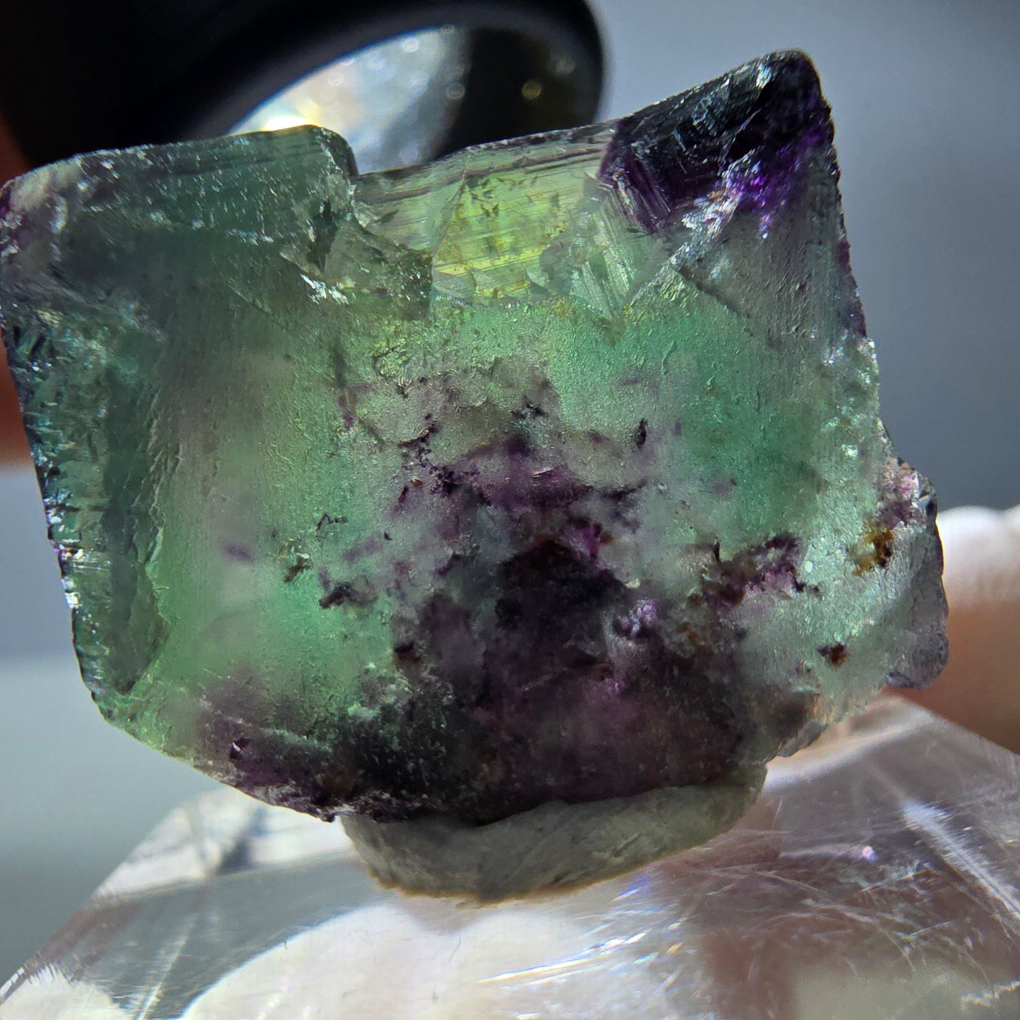 Rare cube de fluorite fantôme parqueté vert violet Okorusu Namibie 24*20*10mm