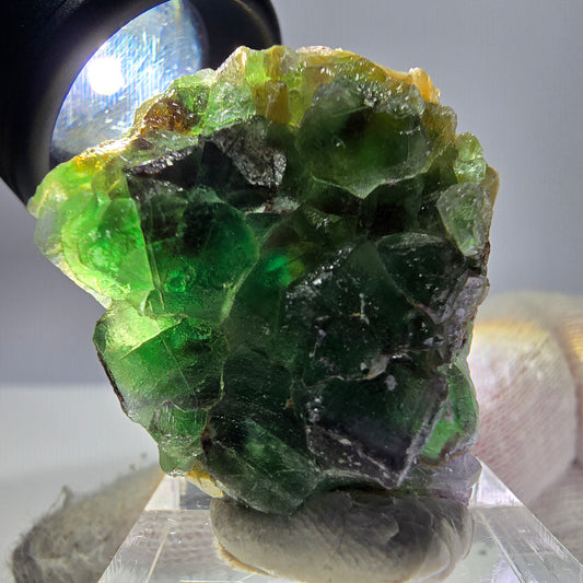 Phantom Fluorit Würfel, hexagonal Schörl Turmalin Muskovit Stufe Erongo Namibia 35*31*20mm