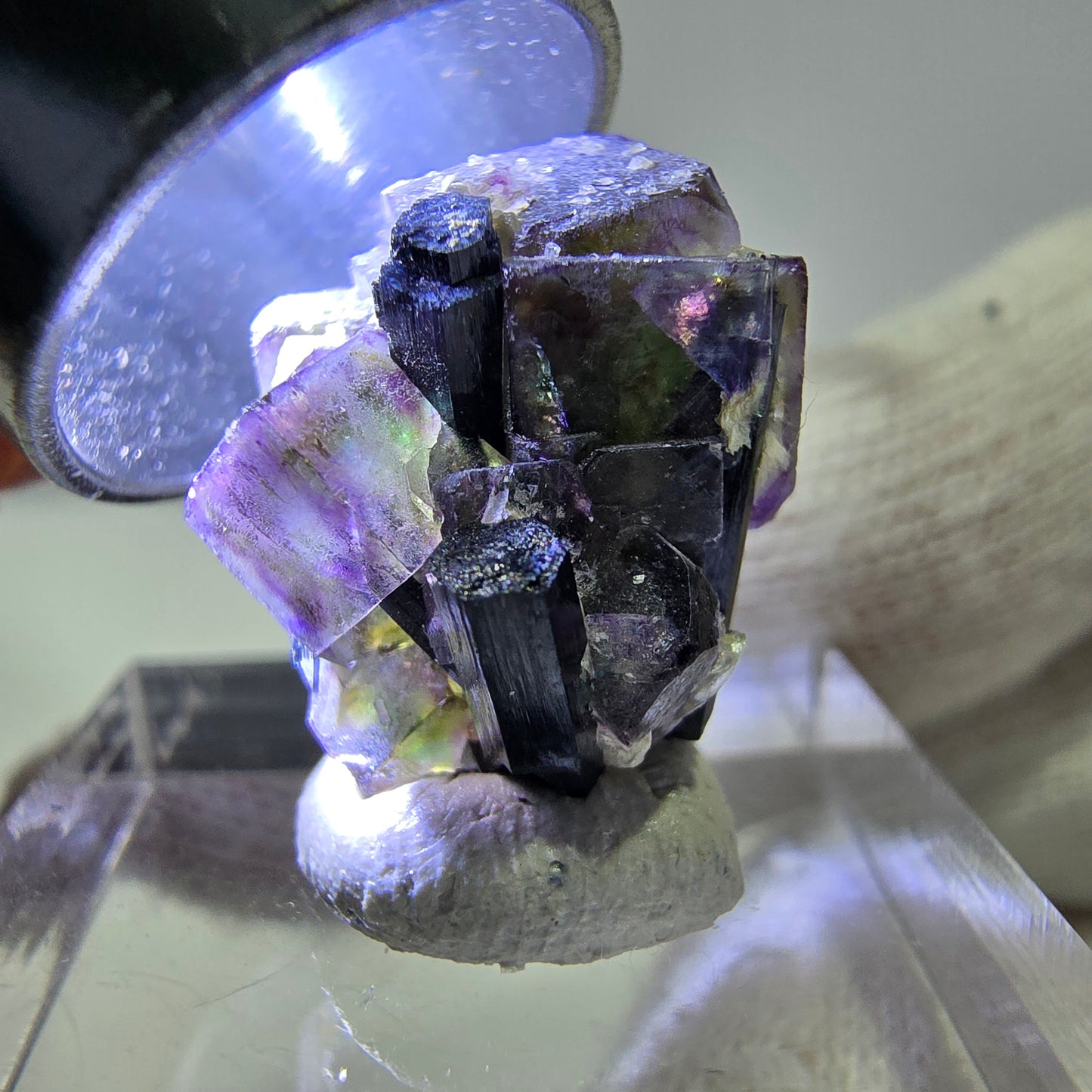 Fluorite fantôme colorée, Spécimen de tourmaline muscovite Schorl, Erongo, Namibie, 20 x 16 x 16 mm