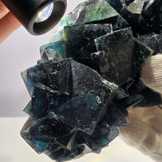 Grand spécimen de cube de fluorite fantôme, zonal – Nouvelle découverte ! Okorusu, Namibie, 116 x 72 x 30 mm