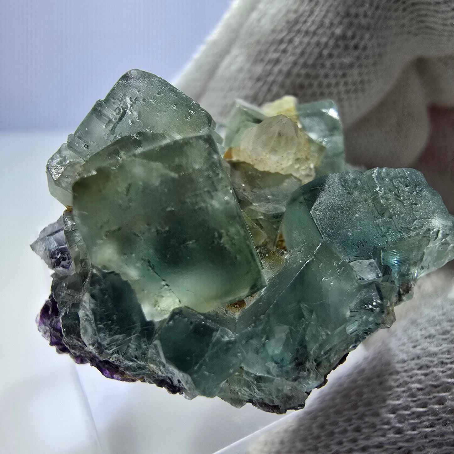 Klare Phantom Fluorit Würfel, Quarz Stufe grün lila Okorusu, Namibia 38*27*22mm