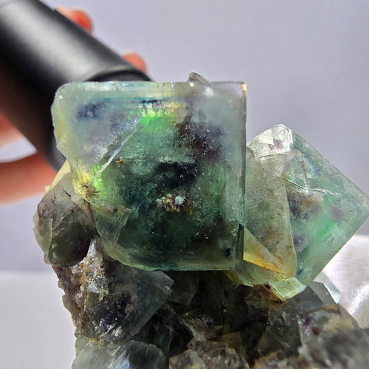 Rare spécimen de cube de fluorite fantôme, vert violet Okorusu Namibie 62*48*32mm