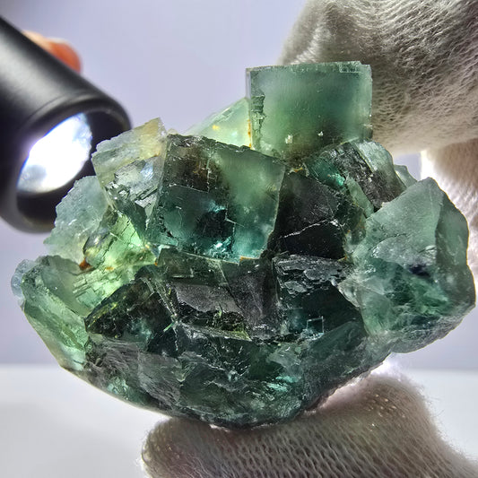 Seltene Phantom Fluorit Würfel Stufe parkettiert grün Okorusu Namibia 43*39*20mm