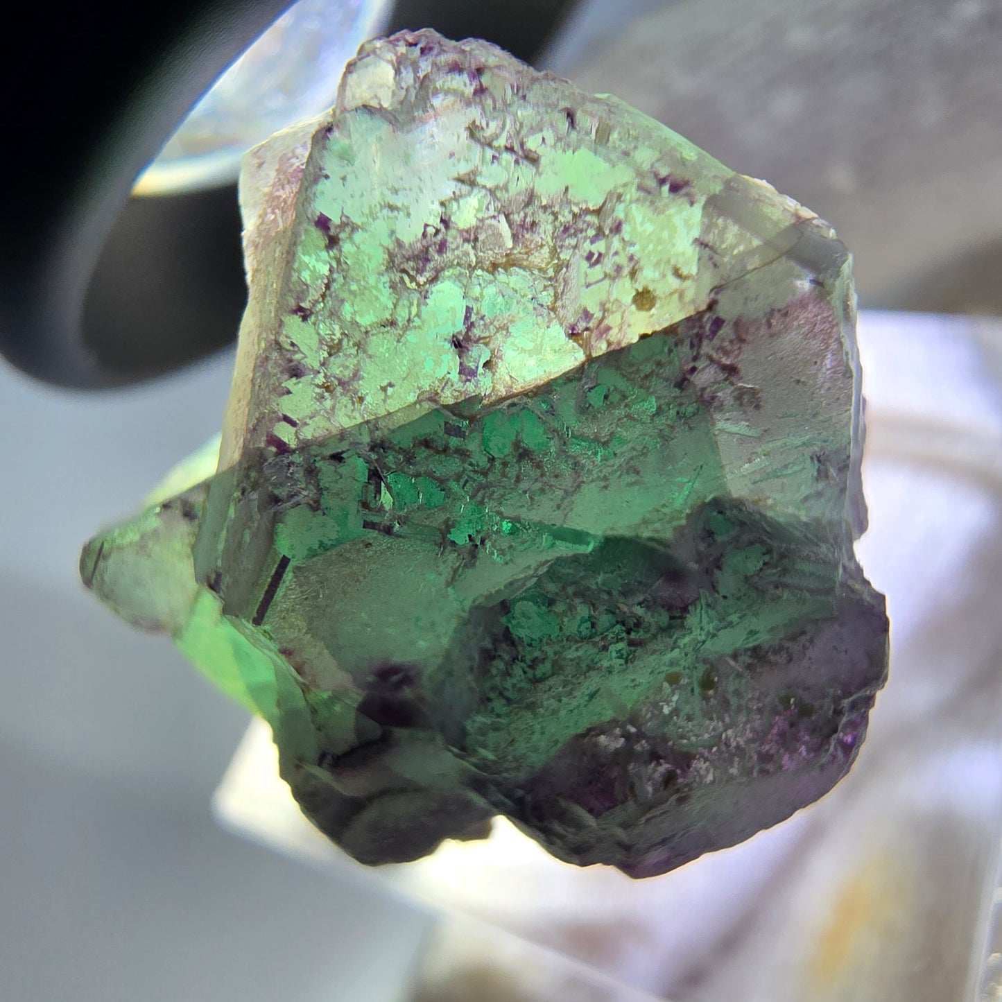 Cube de fluorite fantôme zonal, spécimen de muscovite, Erongo, Namibie, 24 x 20 x 19 mm