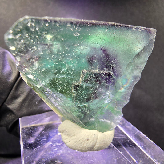 Rare cube de fluorite fantôme vert violet 30*25*16mm Okorusu, collection Namibie