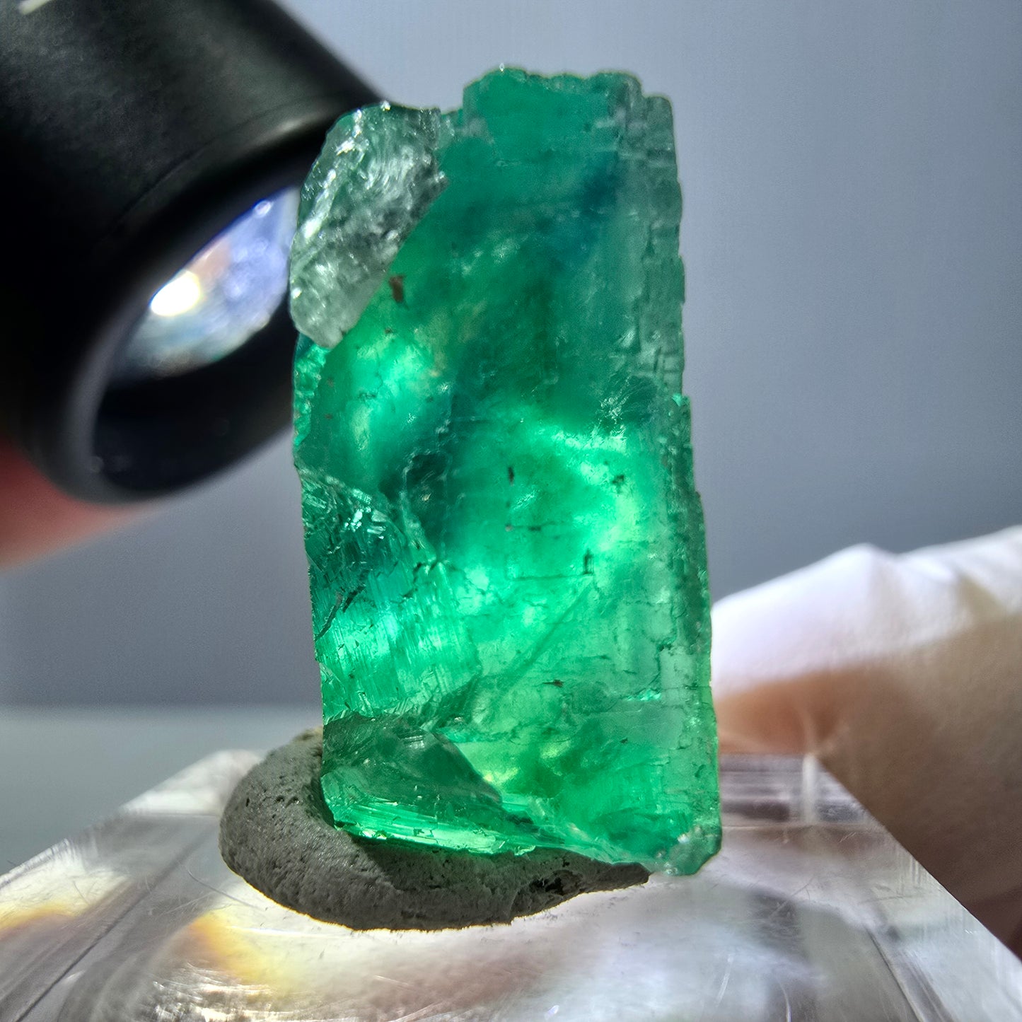 Cube de fluorite fantôme transparente parquetée, vert Okorusu, Namibie 28 x 21 x 10 mm