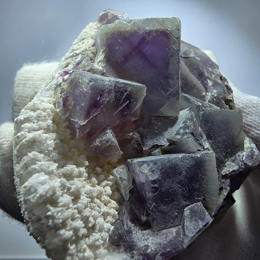 Phantom Fluorit Würfel, Quarz Stufe grün lila Omehane, Namibia 64*49*28mm