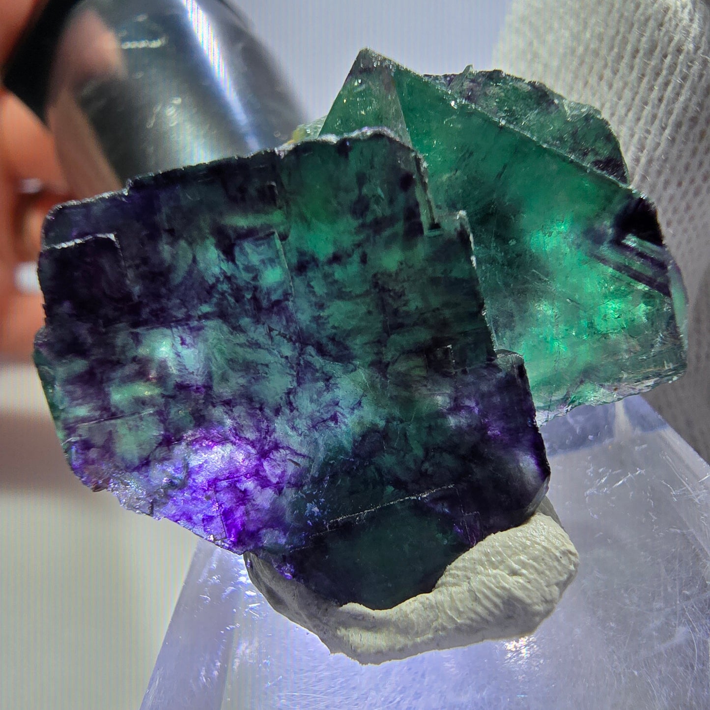 Spécimen rare de cube de fluorite fantôme, vert zonal et violet, Okorusu, Namibie, 32 x 28 x 19 mm