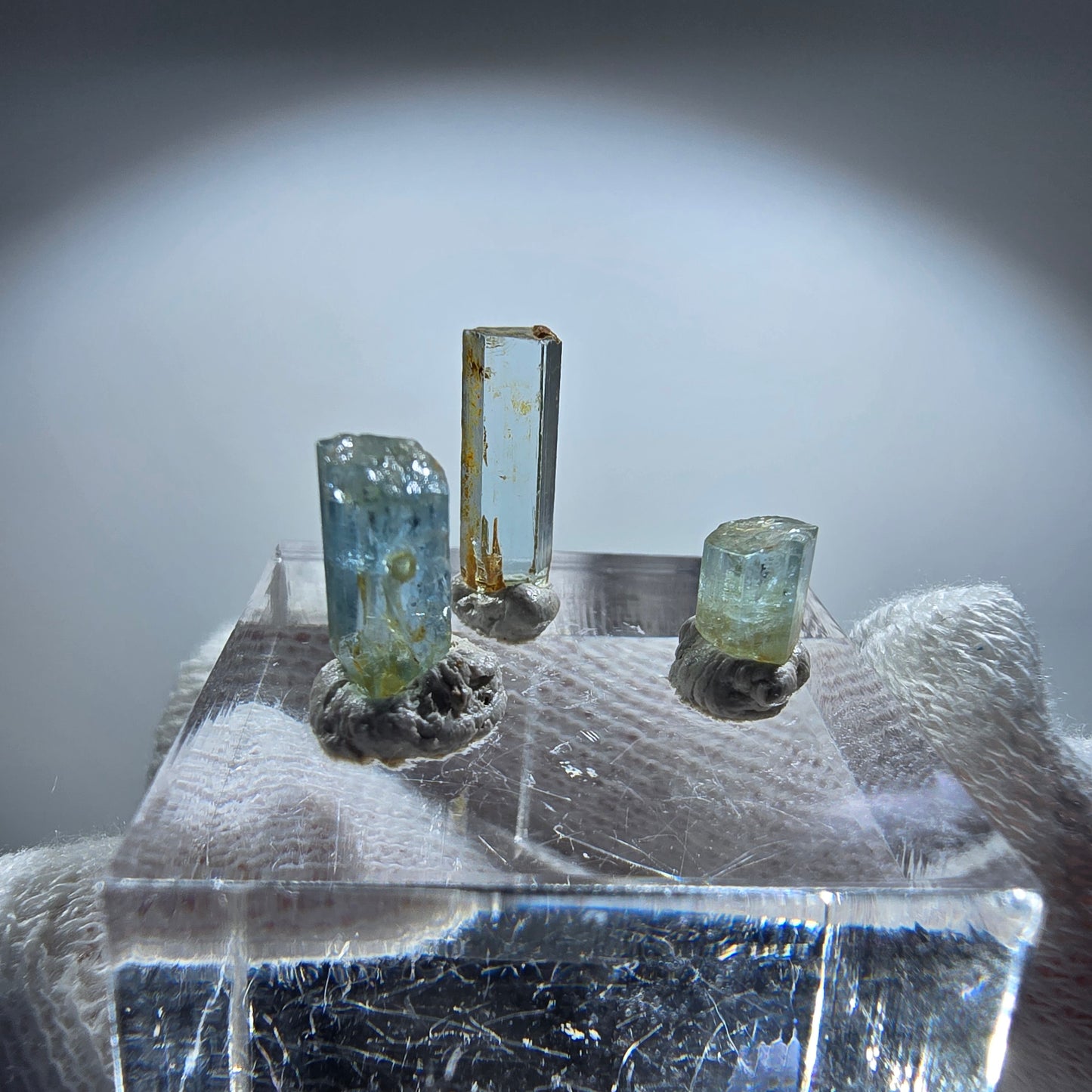 3x Aquamarin Kristalle, blau - 3er Set Erongo, Namibia 5-12mm