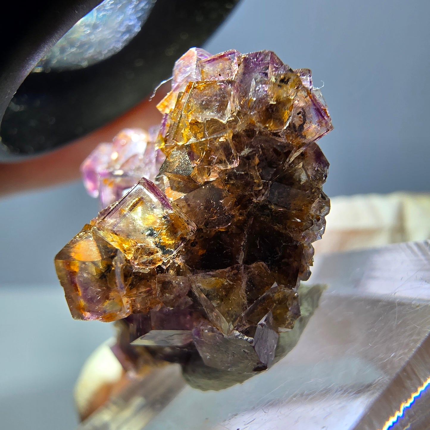 Spécimen de cube de fluorite fantôme, violet-jaune, Okorusu, Namibie, 36 x 27 x 15 mm