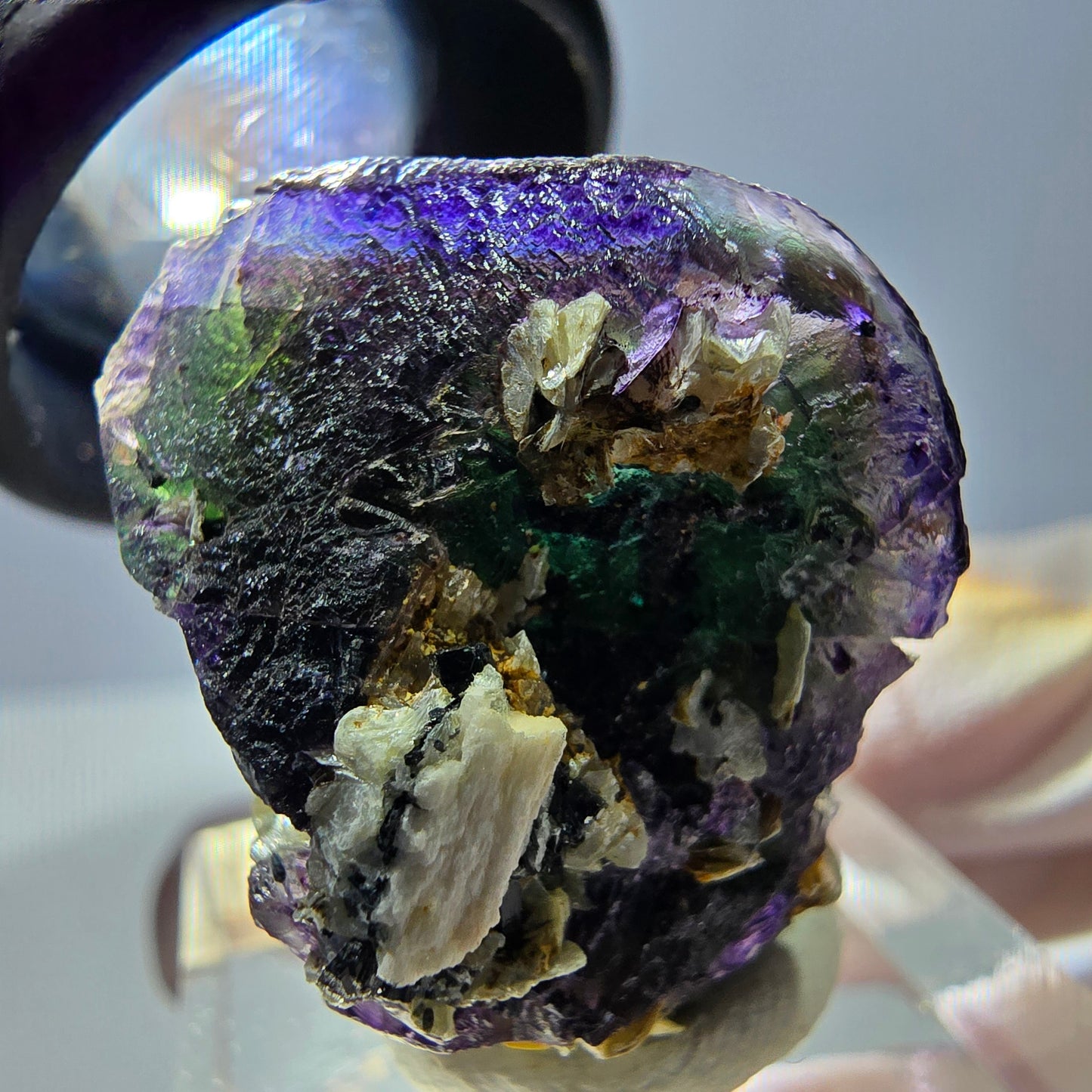 Cube de fluorite fantôme, zonal, spécimen de muscovite, Erongo, Namibie, 27 x 26 x 20 mm