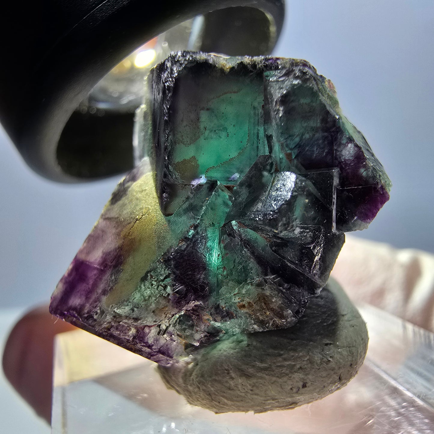 Spécimen de cube de fluorite fantôme, parqueté vert violet Okorusu, Namibie 24 x 19 x 17 mm