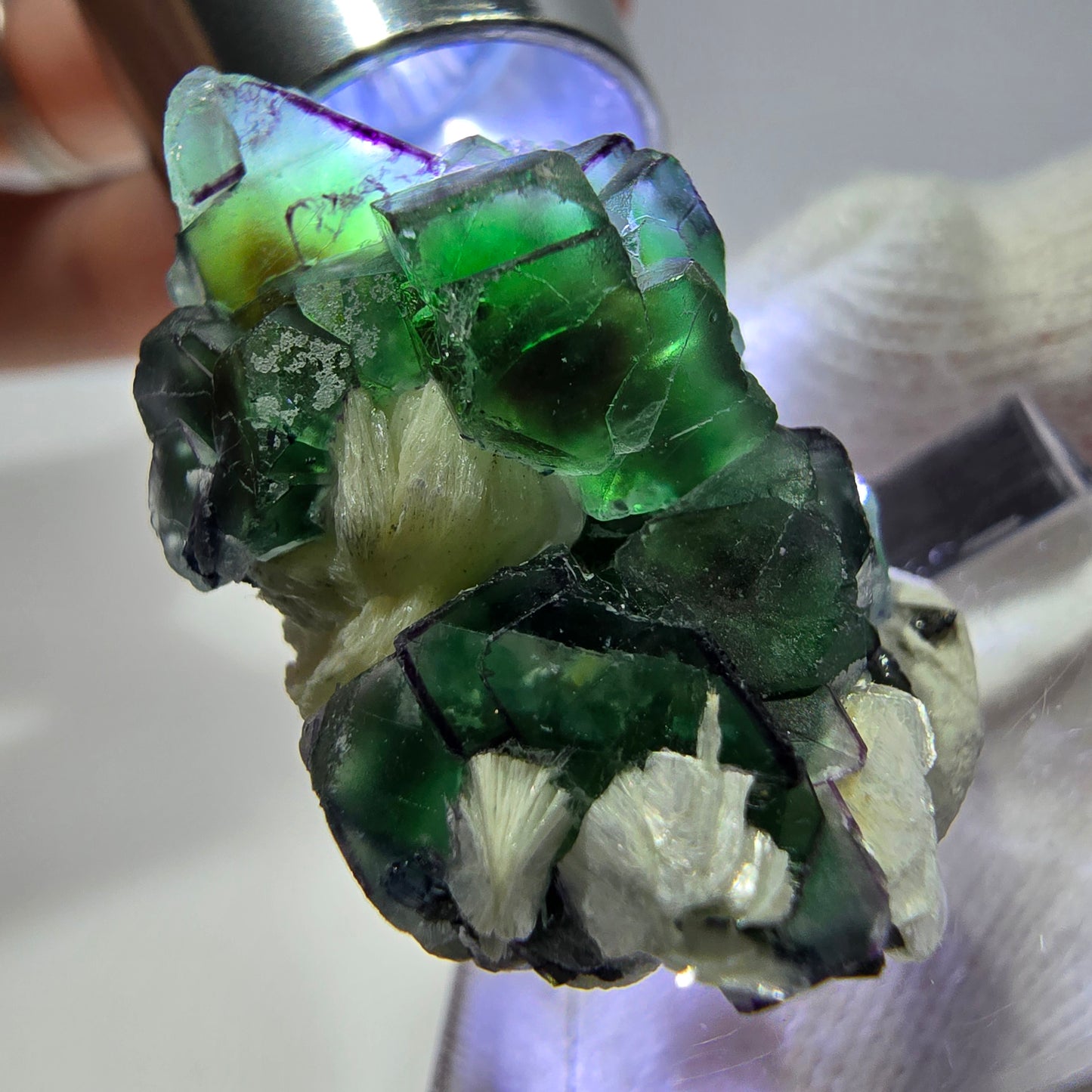 Fluorite fantôme zonale, muscovite, tourmaline Schörl, quartz fumé Erongo, Namibie 31*18*13mm