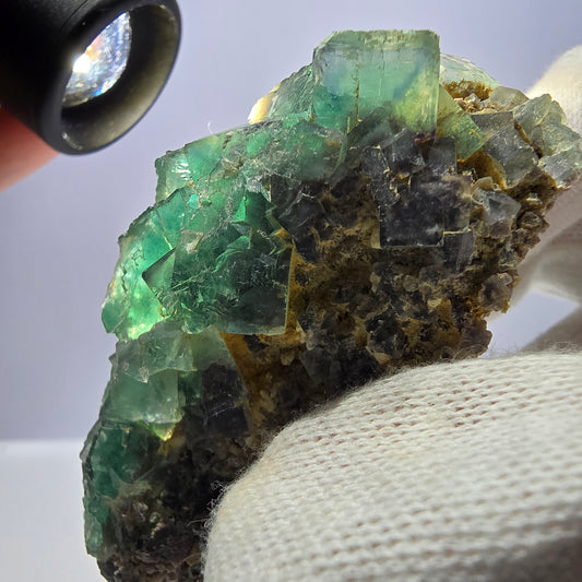 Rare spécimen de cube de fluorite fantôme, parqueté vert Okorusu, Namibie, 74 x 42 x 33 mm