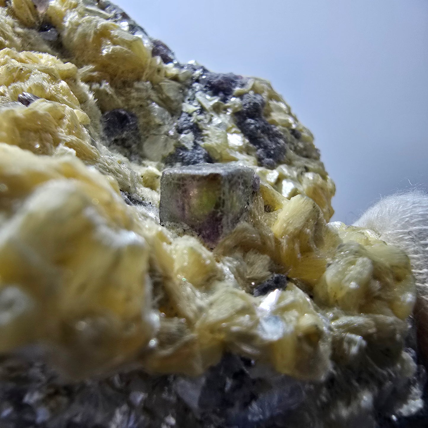 Cubes de fluorite fantôme colorés, spécimen de muscovite, Erongo, Namibie, 79 x 62 x 25 mm