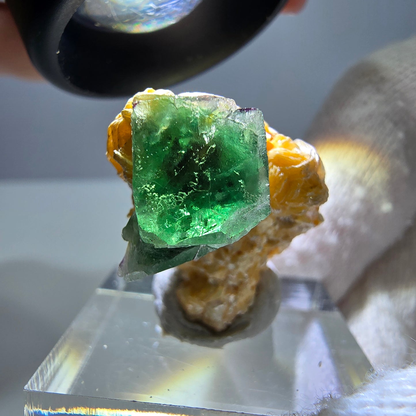 Cube de fluorite fantôme, spécimen de muscovite, Erongo, Namibie, 24 x 20 x 17 mm