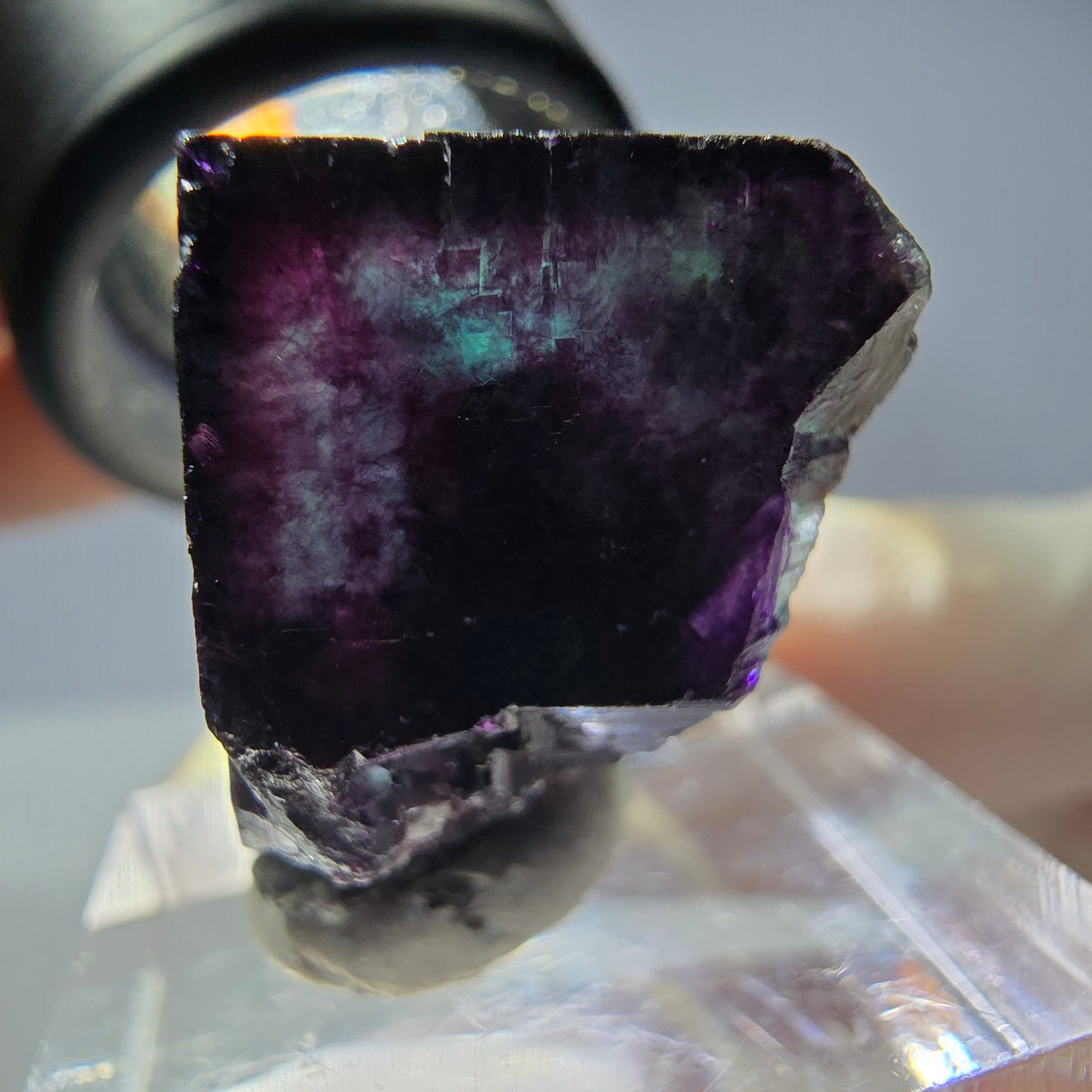 Rare cube de fluorite fantôme parqueté vert violet Okorusu Namibie 22*22*19mm