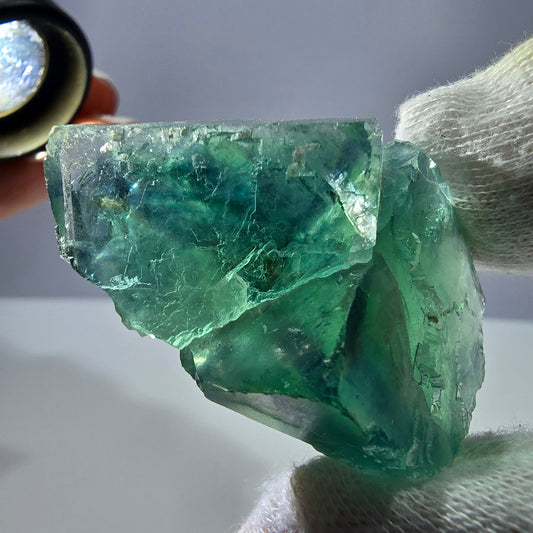 Seltene Phantom Fluorit Würfel Stufe parkettiert grün Okorusu Namibia 48*32*27mm