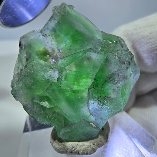 Rare spécimen de cube de fluorite fantôme, vert-violet zonal, Okorusu, Namibie, 28 x 28 x 12 mm