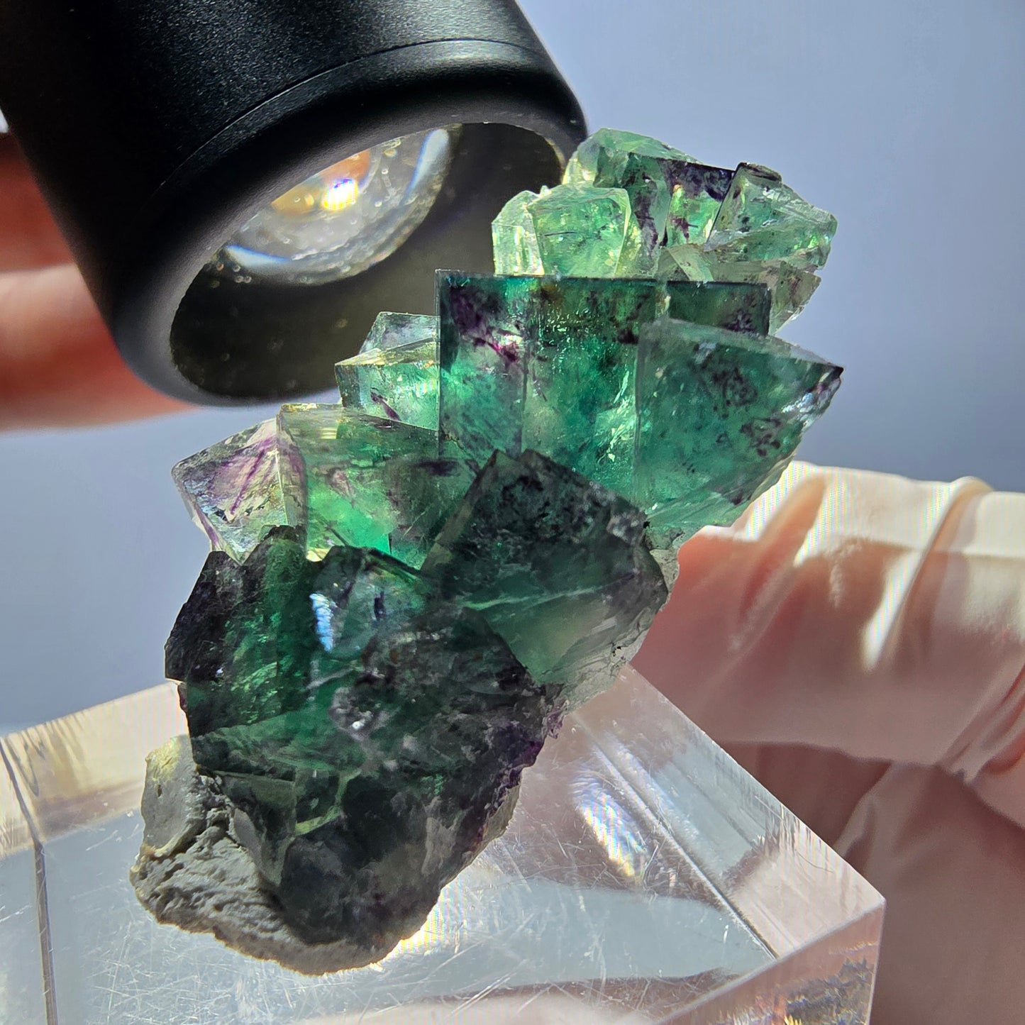 Spécimen de cube de fluorite fantôme, parqueté vert violet Okorusu, Namibie 37*22*13 mm