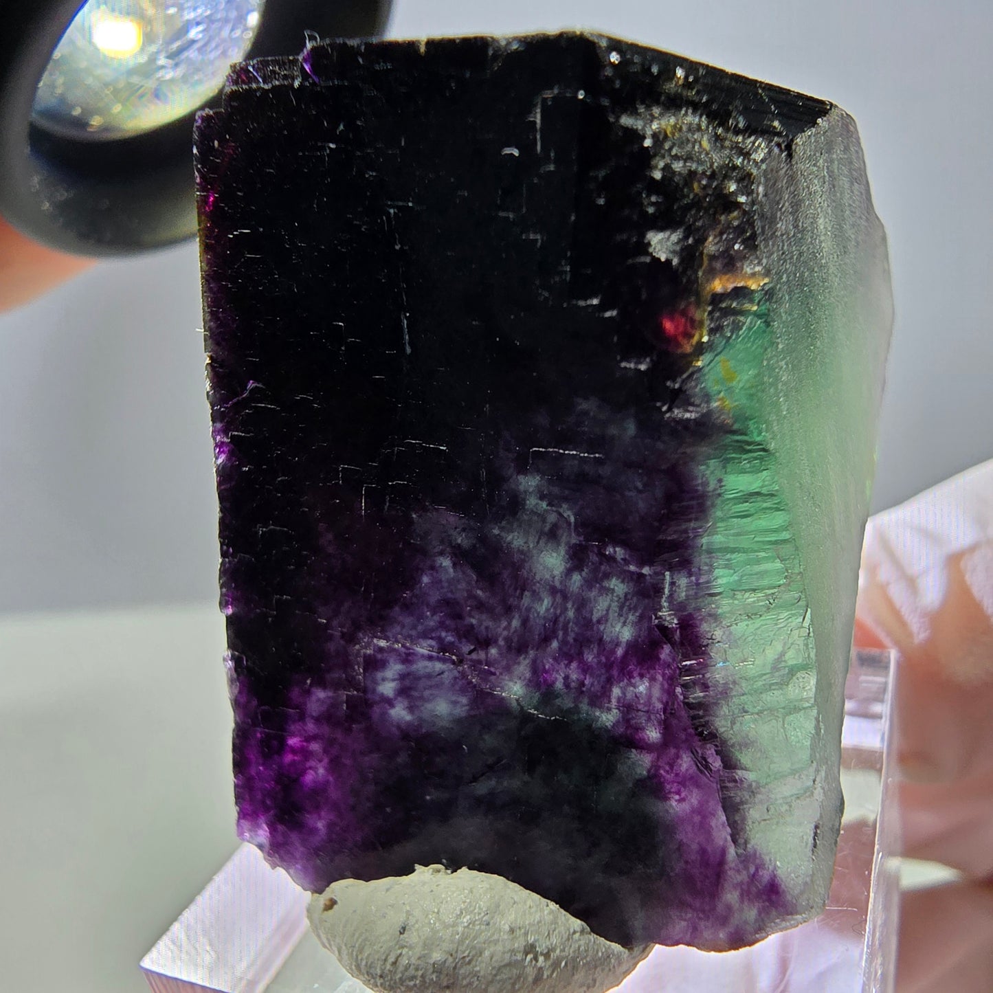 Rare cube de fluorite fantôme parqueté vert violet Okorusu Namibie 46*29*22mm