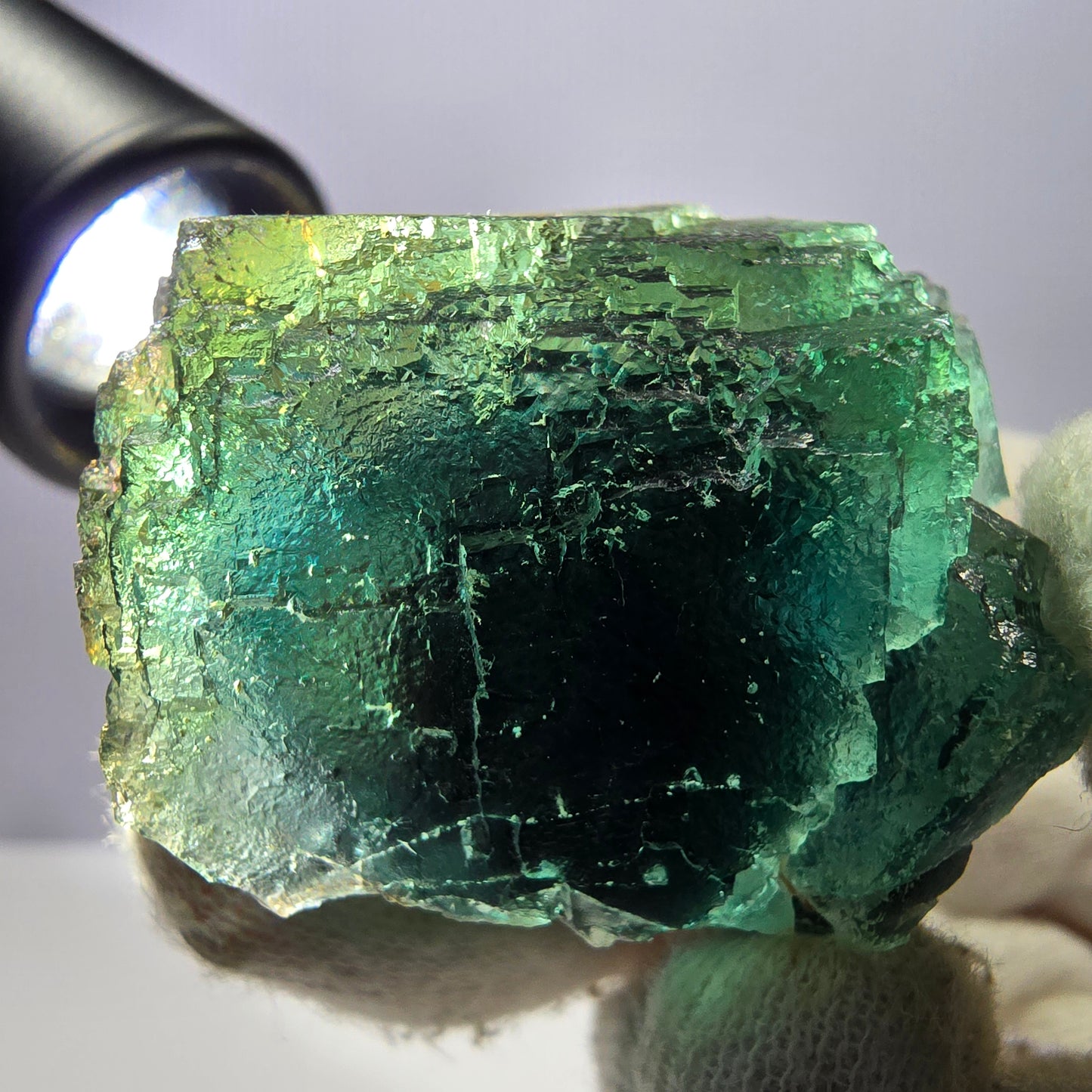 Rare spécimen de cube de fluorite fantôme, parqueté vert Okorusu, Namibie, 48 x 37 x 37 mm