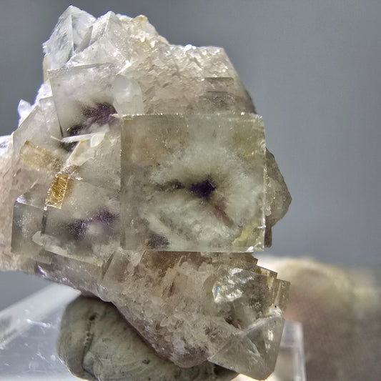 Seltene UV Phantom Fluorit Würfel, Quarz Stufe Brandberg, Namibia 29*27*18mm