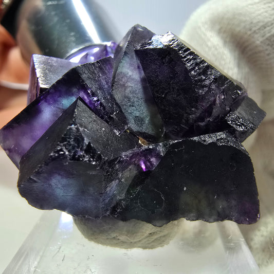 Spécimen de cube de fluorite fantôme transparente, vert-violet zonal, Okorusu, Namibie, 37 x 31 x 24 mm