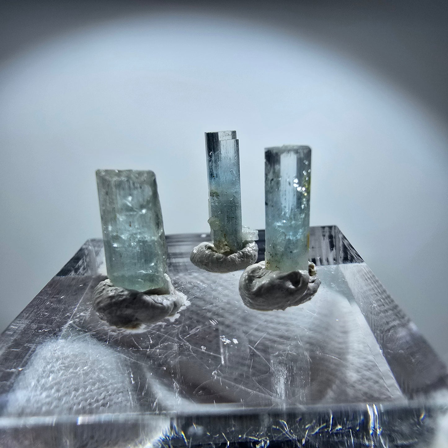 3x Aquamarin Kristalle, blau - 3er Set Erongo, Namibia 9-12mm