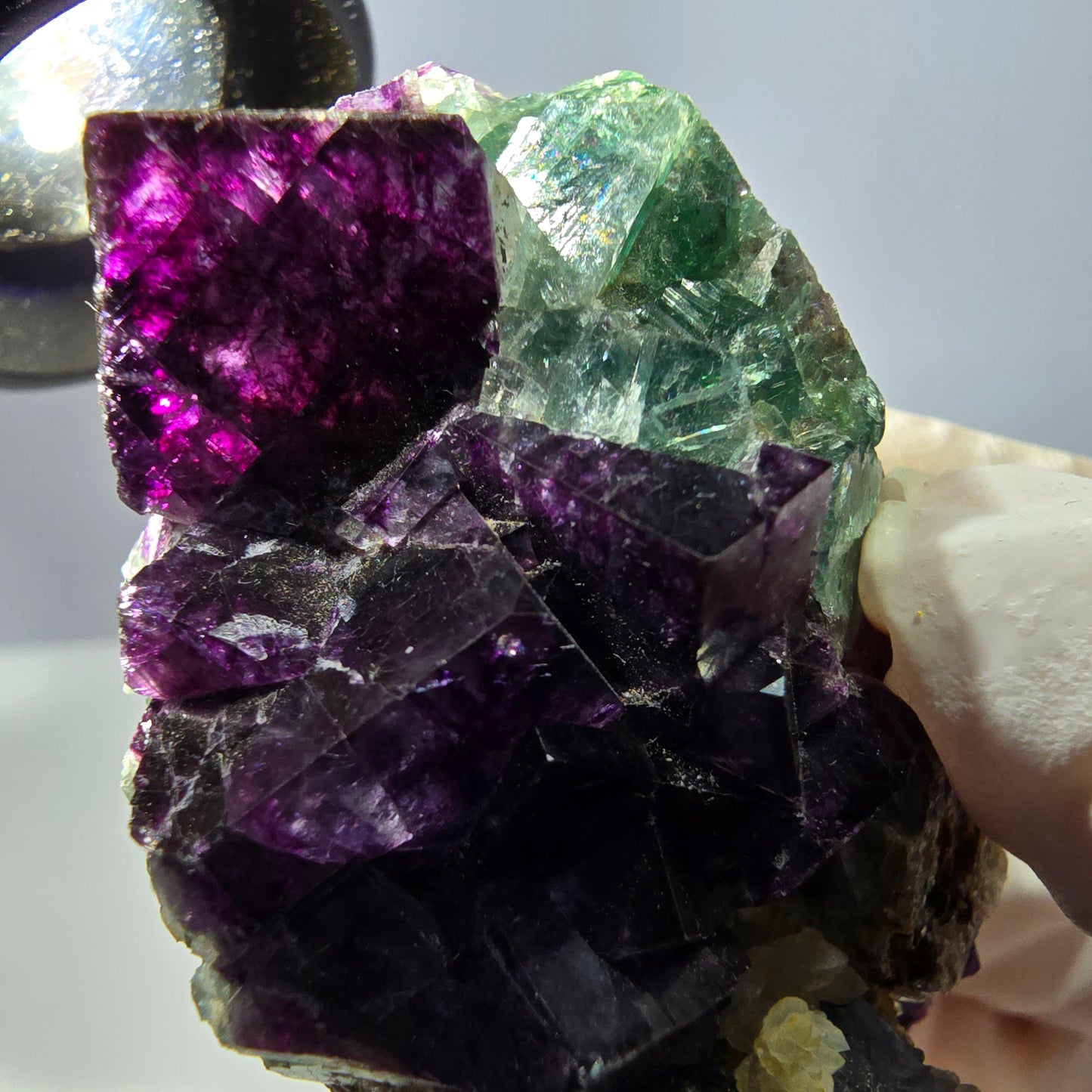 Cube de fluorite fantôme, spécimen de quartz vert violet, Okorusu, Namibie, 62 x 35 x 29 mm