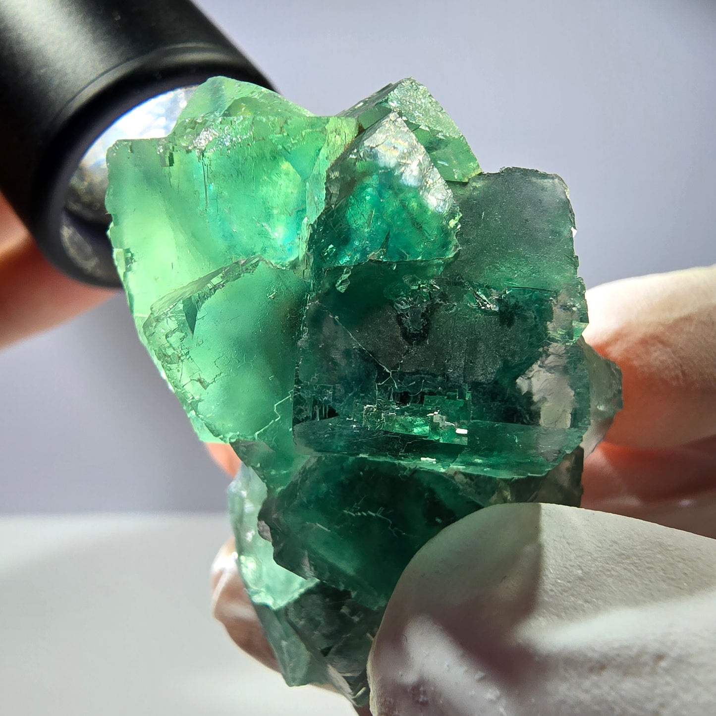 Klare Phantom Fluorit Würfel Stufe, parkettiert grün Okorusu, Namibia 46*31*30mm