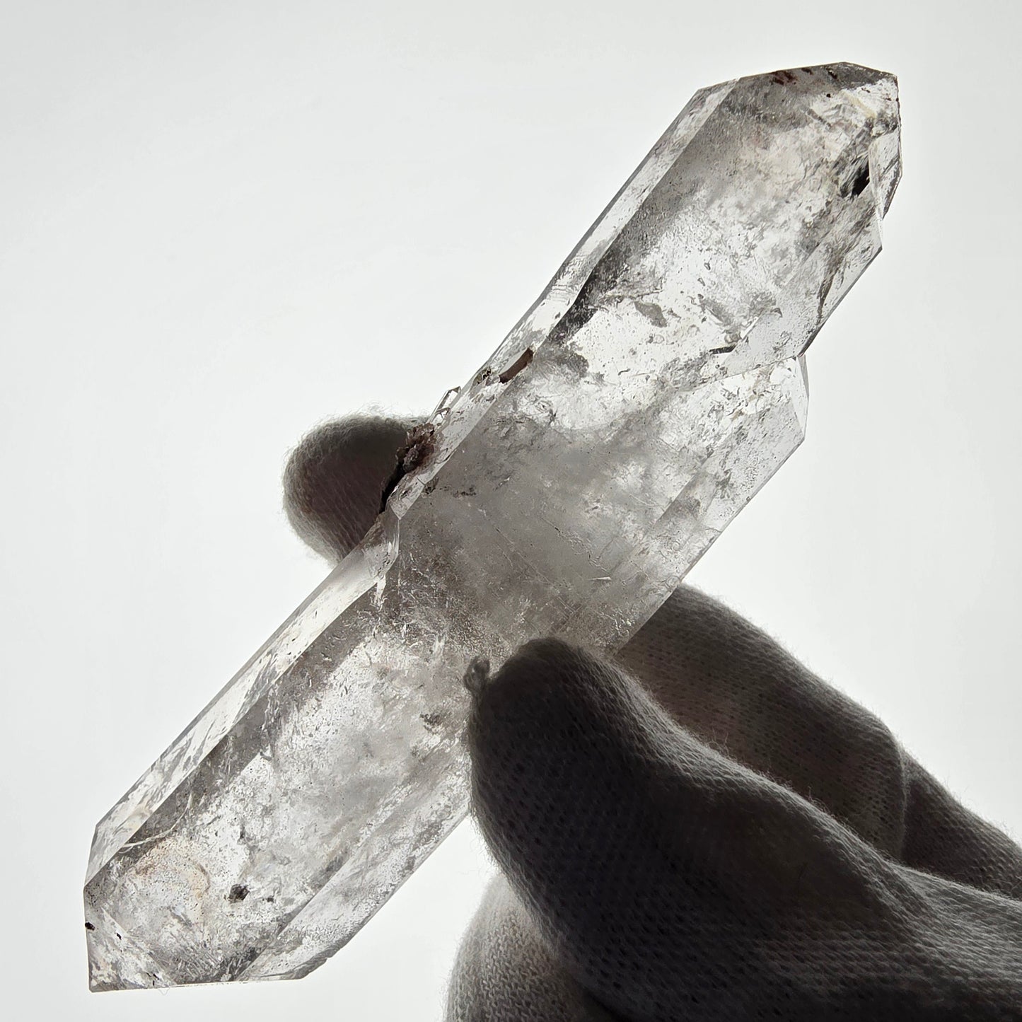 Sceptre de poche Enhydro Skeleton Smoky Quartz DT Valentine Goboboseb Namibie 112*26*18mm