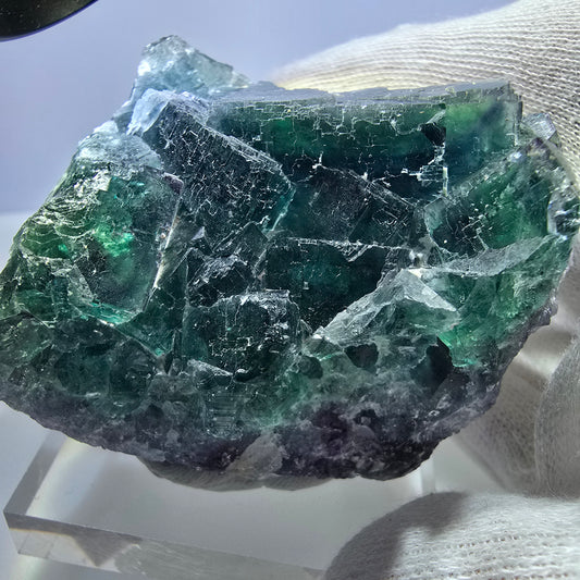 Cube de fluorite fantôme vert turquoise à gradins, Okorusu, Namibie, 66 x 52 x 45 mm