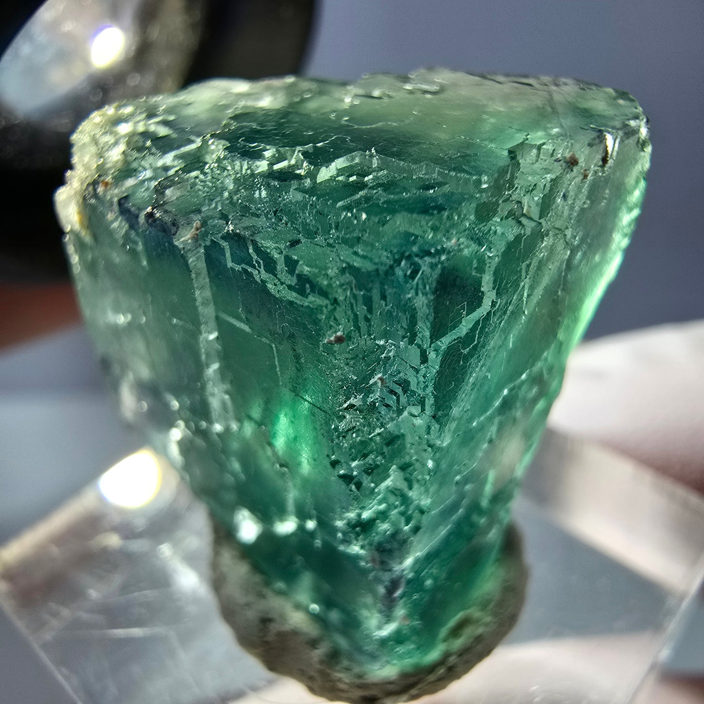 Cube de fluorite fantôme transparente parquetée, vert Okorusu, Namibie 22 x 20 x 18 mm