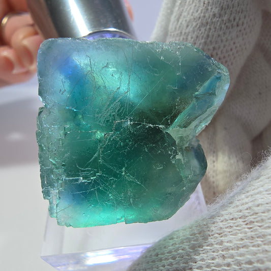 Cube de fluorite fantôme transparent parqueté vert turquoise Okorusu Namibie 32*24*26mm
