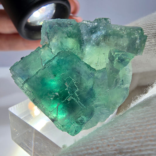 Spécimen de cube de fluorite fantôme parqueté vert turquoise Okorusu, Namibie 41*35*22mm