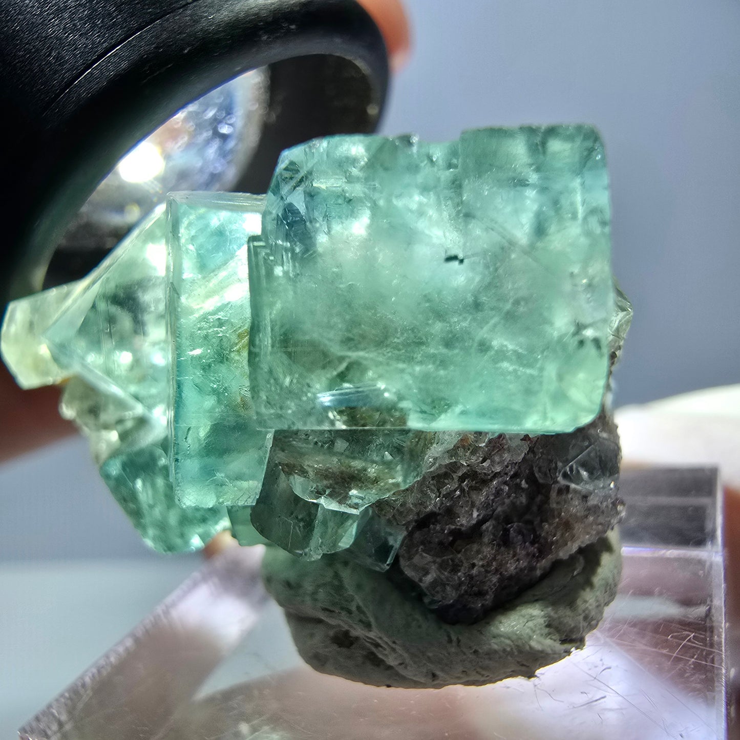Seltene Phantom Fluorit Würfel Stufe, grün Okorusu, Namibia 34*27*21mm