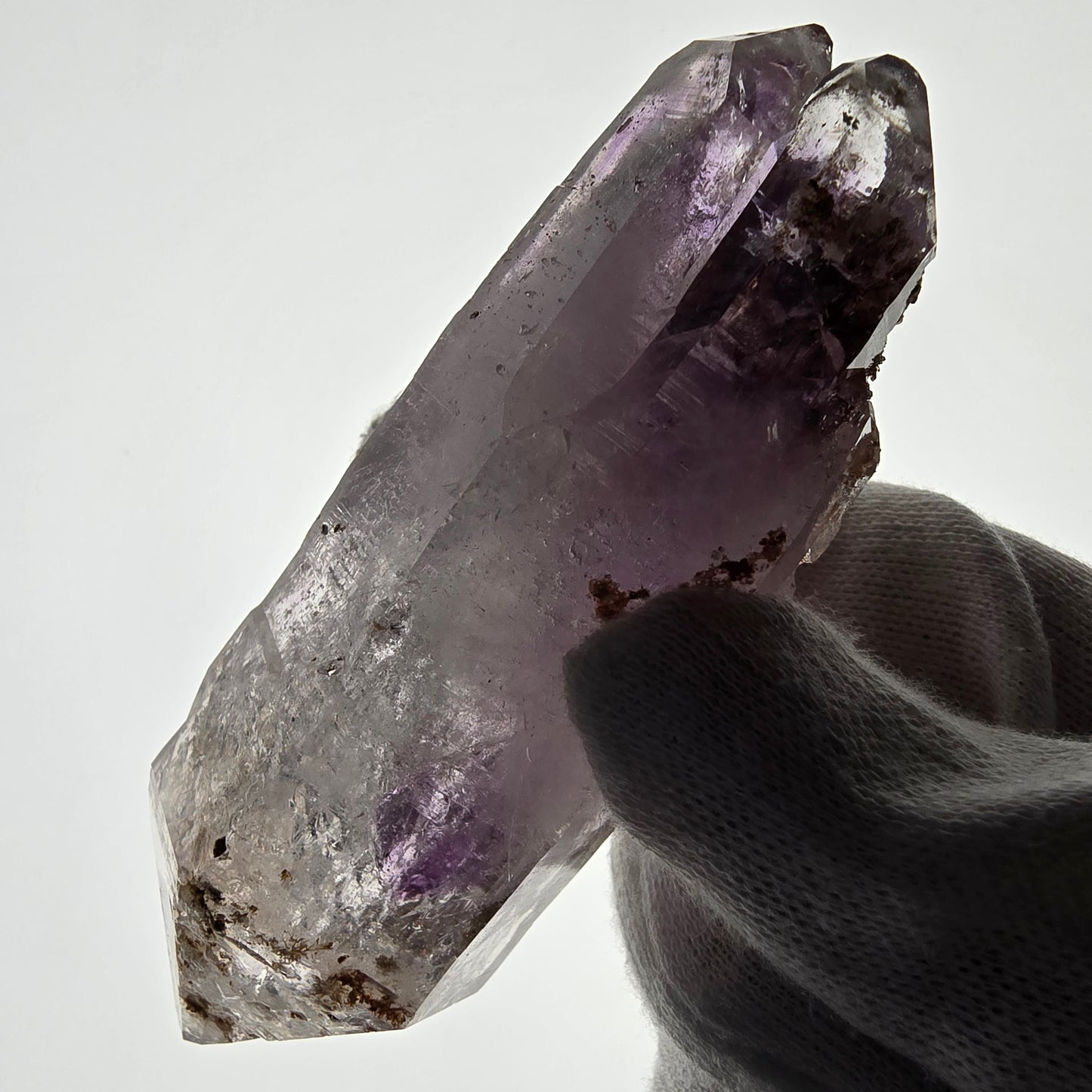 Sceptre DT en améthyste squelette Enhydro, poche de calcite Valentine Goboboseb Namibie 100 x 36 x 30 mm